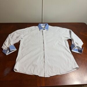 Assante Mens Shirt 18 4/5 Big Blue White‎ Check Contrast Collar French Cuff VTG
